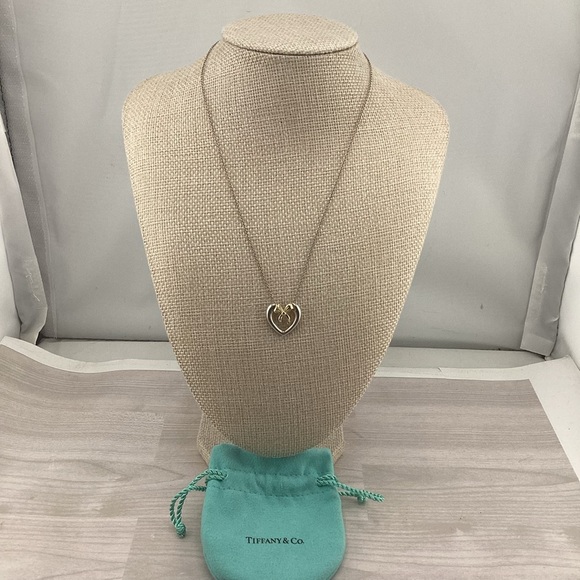 Tiffany & Co. Jewelry - Tiffany & Co. 9.25 S.Silver & 750 Gold Bow Heart Pendant Necklace